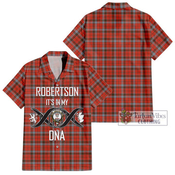 Robertson Weathered Tartan Short Sleeve Button Shirt with Family Crest DNA In Me Style