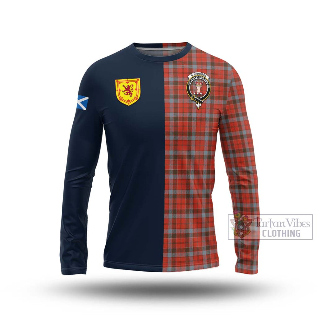 Tartan Vibes Clothing Robertson Weathered Tartan Long Sleeve T-Shirt with Scottish Lion Royal Arm Half Style