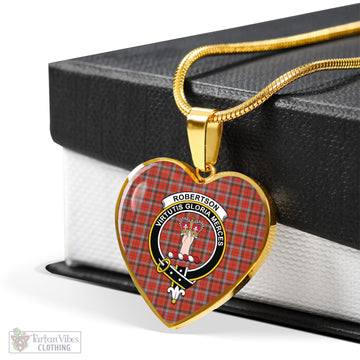 Robertson Weathered Tartan Heart Necklace with Family Crest