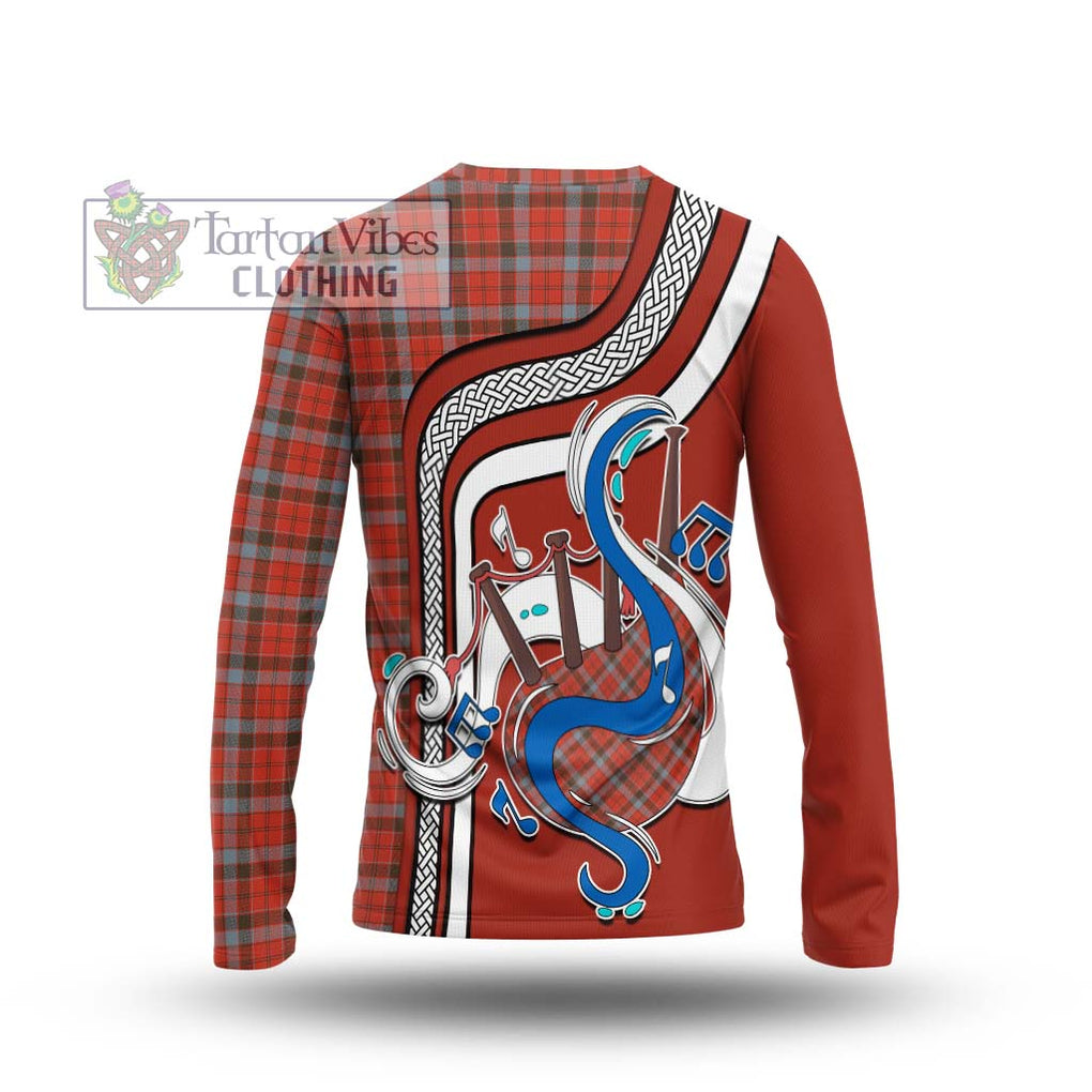 Tartan Vibes Clothing Robertson Weathered Tartan Long Sleeve T-Shirt with Epic Bagpipe Style