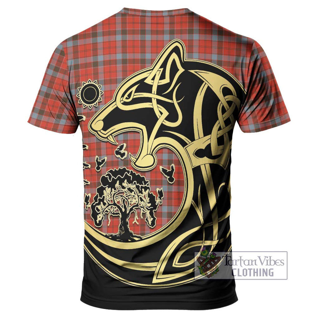 Robertson Weathered Tartan T-Shirt with Family Crest Celtic Wolf Style - Tartan Vibes Clothing