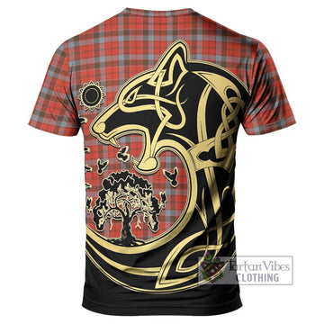 Robertson Weathered Tartan T-Shirt with Family Crest Celtic Wolf Style