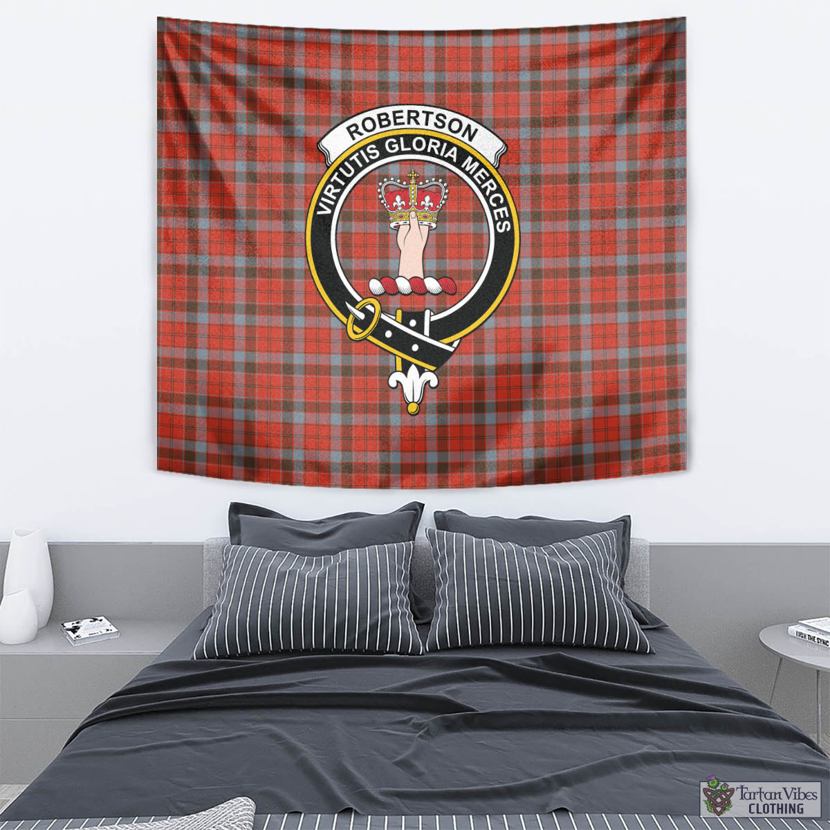 Tartan Vibes Clothing Robertson Weathered Tartan Tapestry Wall Hanging and Home Decor for Room with Family Crest