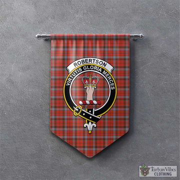 Robertson Weathered Tartan Gonfalon, Tartan Banner with Family Crest