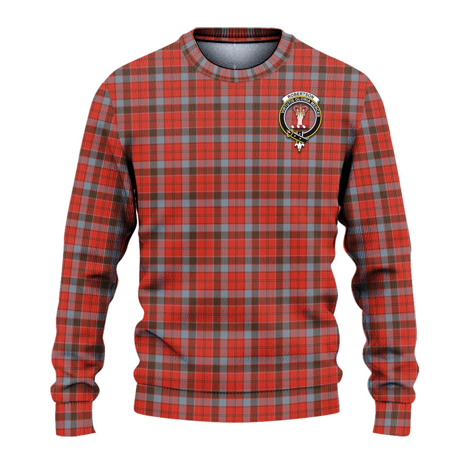 Robertson Weathered Tartan Knitted Sweater with Family Crest - Tartanvibesclothing