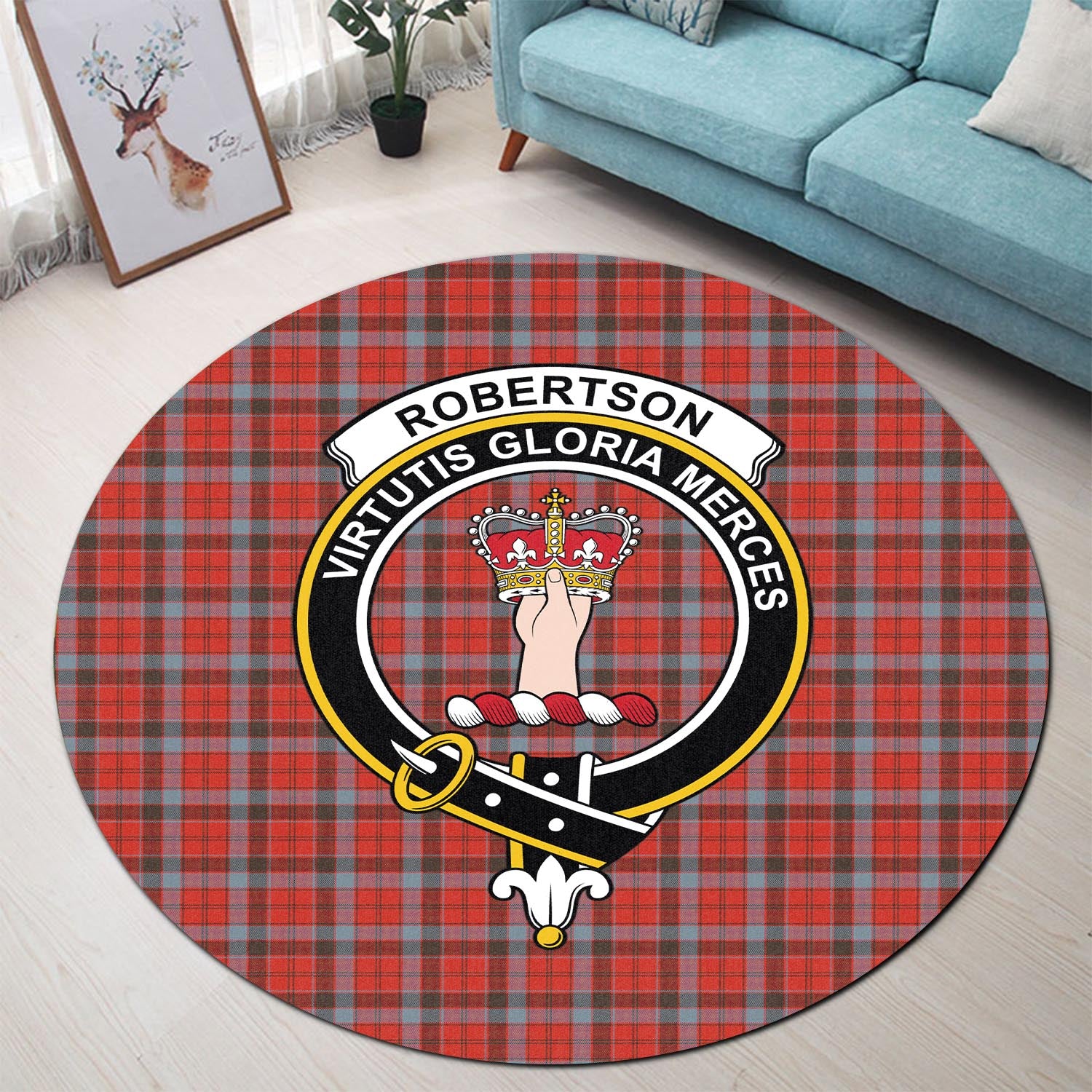 robertson-weathered-tartan-round-rug-with-family-crest