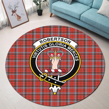 Robertson Weathered Tartan Round Rug with Family Crest