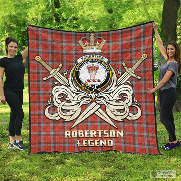 Robertson Weathered Tartan Quilt with Clan Crest and the Golden Sword of Courageous Legacy