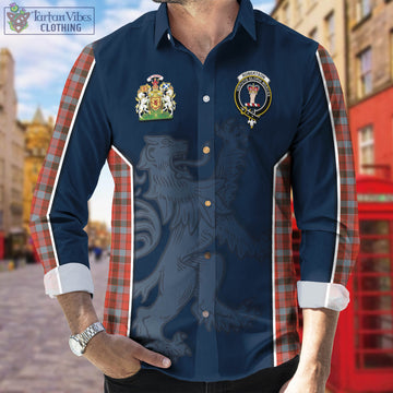 Robertson Weathered Tartan Long Sleeve Button Up Shirt with Family Crest and Lion Rampant Vibes Sport Style
