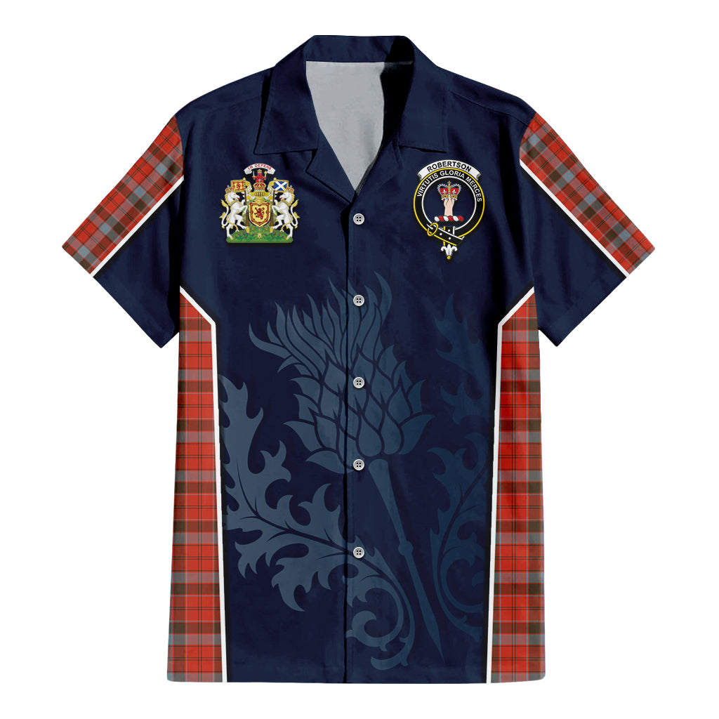 Tartan Vibes Clothing Robertson Weathered Tartan Short Sleeve Button Up Shirt with Family Crest and Scottish Thistle Vibes Sport Style