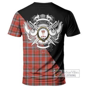 Robertson Weathered Tartan T-Shirt with Family Crest and Military Logo Style