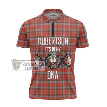 Robertson Weathered Tartan Zipper Polo Shirt with Family Crest DNA In Me Style