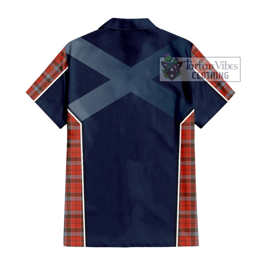 Robertson Weathered Tartan Short Sleeve Button Shirt with Family Crest and Lion Rampant Vibes Sport Style - Tartan Vibes Clothing