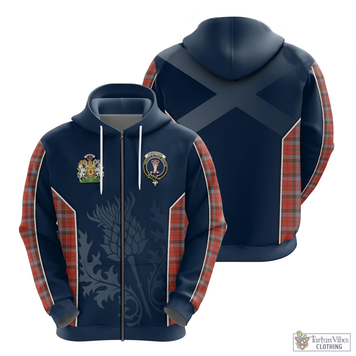 Tartan Vibes Clothing Robertson Weathered Tartan Hoodie with Family Crest and Scottish Thistle Vibes Sport Style