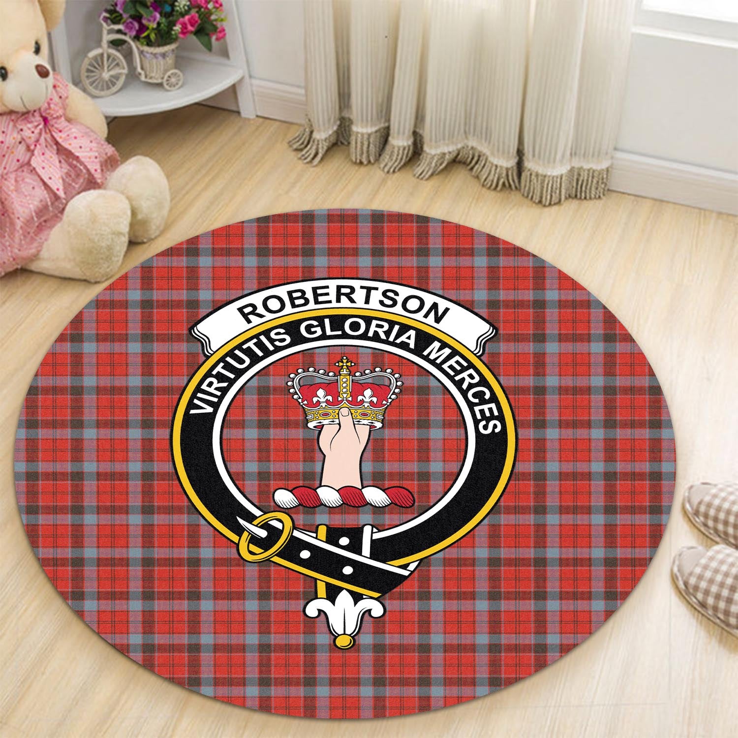 robertson-weathered-tartan-round-rug-with-family-crest