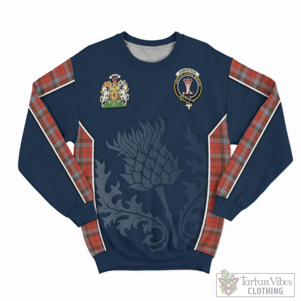 Tartan Vibes Clothing Robertson Weathered Tartan Sweatshirt with Family Crest and Scottish Thistle Vibes Sport Style