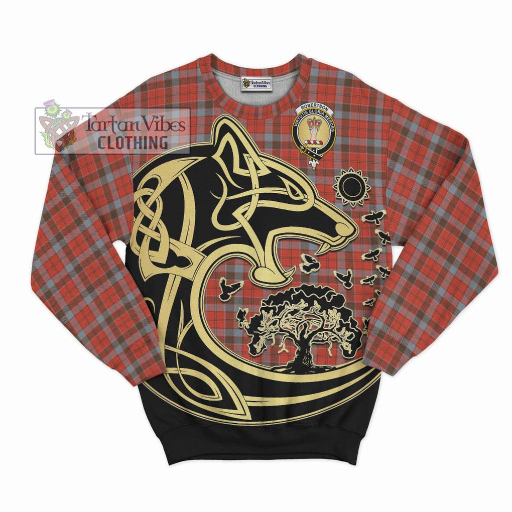 Robertson Weathered Tartan Sweatshirt with Family Crest Celtic Wolf Style - Tartan Vibes Clothing