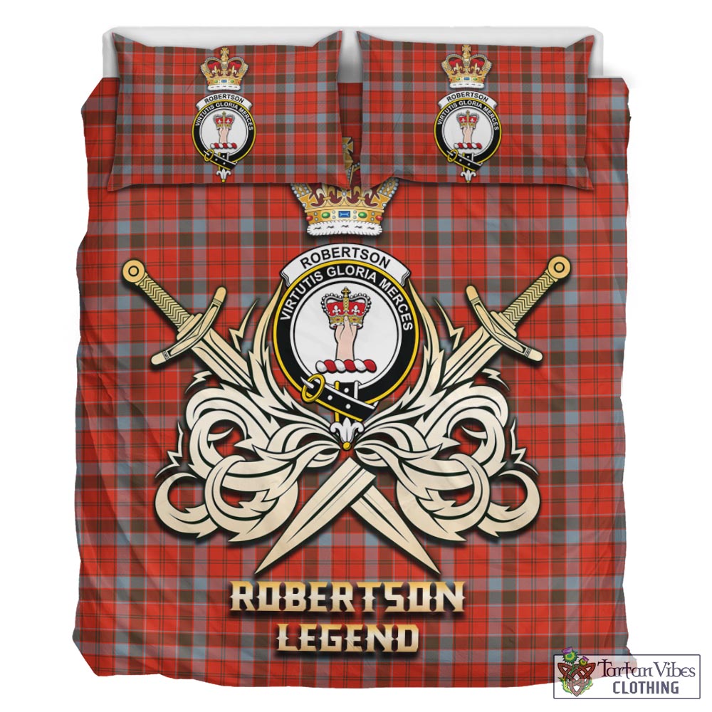 Tartan Vibes Clothing Robertson Weathered Tartan Bedding Set with Clan Crest and the Golden Sword of Courageous Legacy