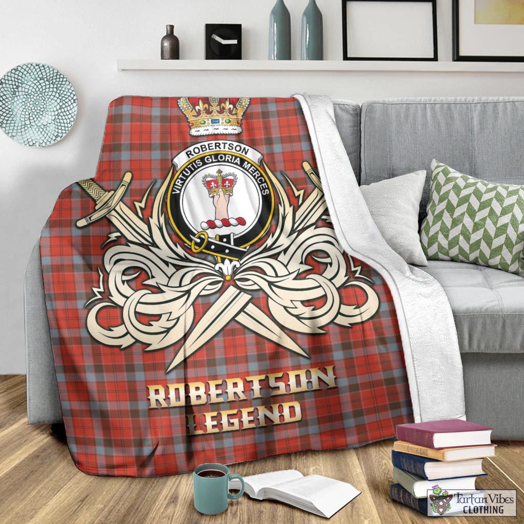 Tartan Vibes Clothing Robertson Weathered Tartan Blanket with Clan Crest and the Golden Sword of Courageous Legacy