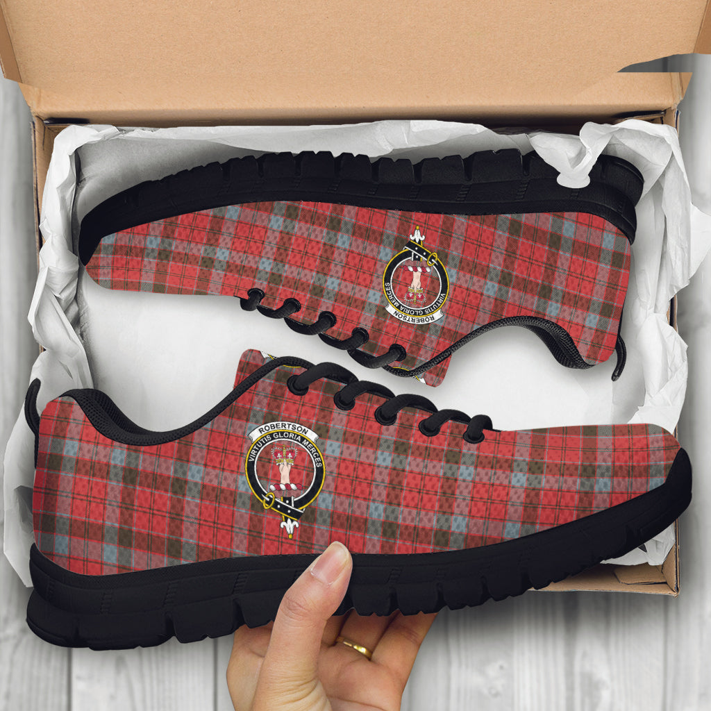 Robertson Weathered Tartan Sneakers with Family Crest - Tartan Vibes Clothing