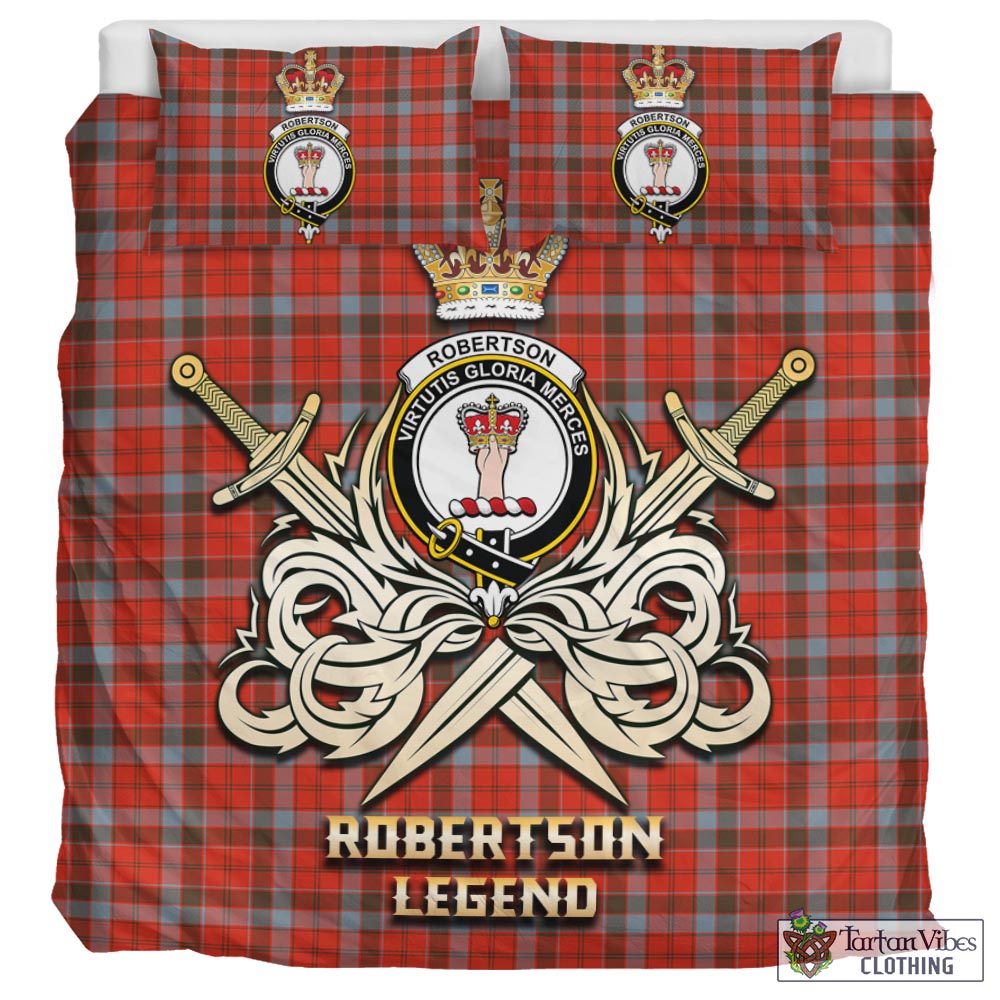 Tartan Vibes Clothing Robertson Weathered Tartan Bedding Set with Clan Crest and the Golden Sword of Courageous Legacy