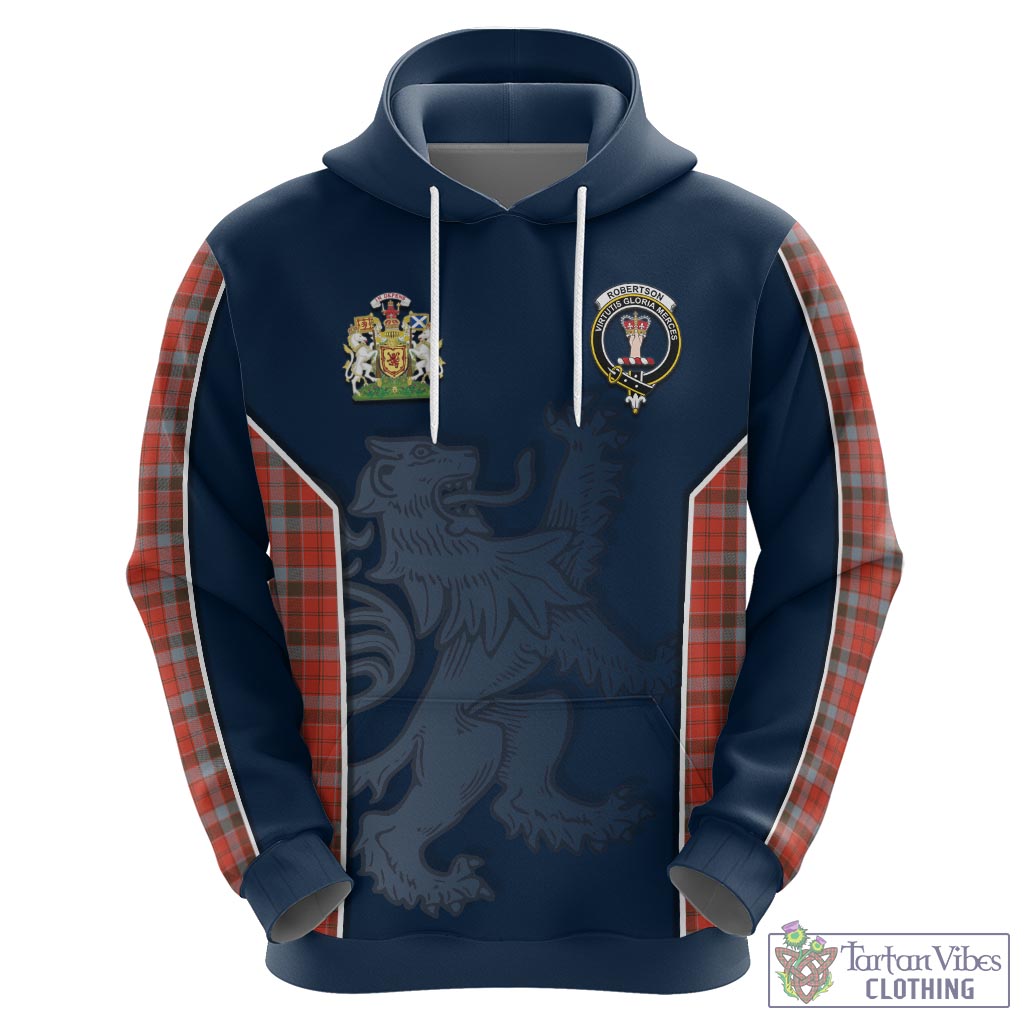 Tartan Vibes Clothing Robertson Weathered Tartan Hoodie with Family Crest and Lion Rampant Vibes Sport Style