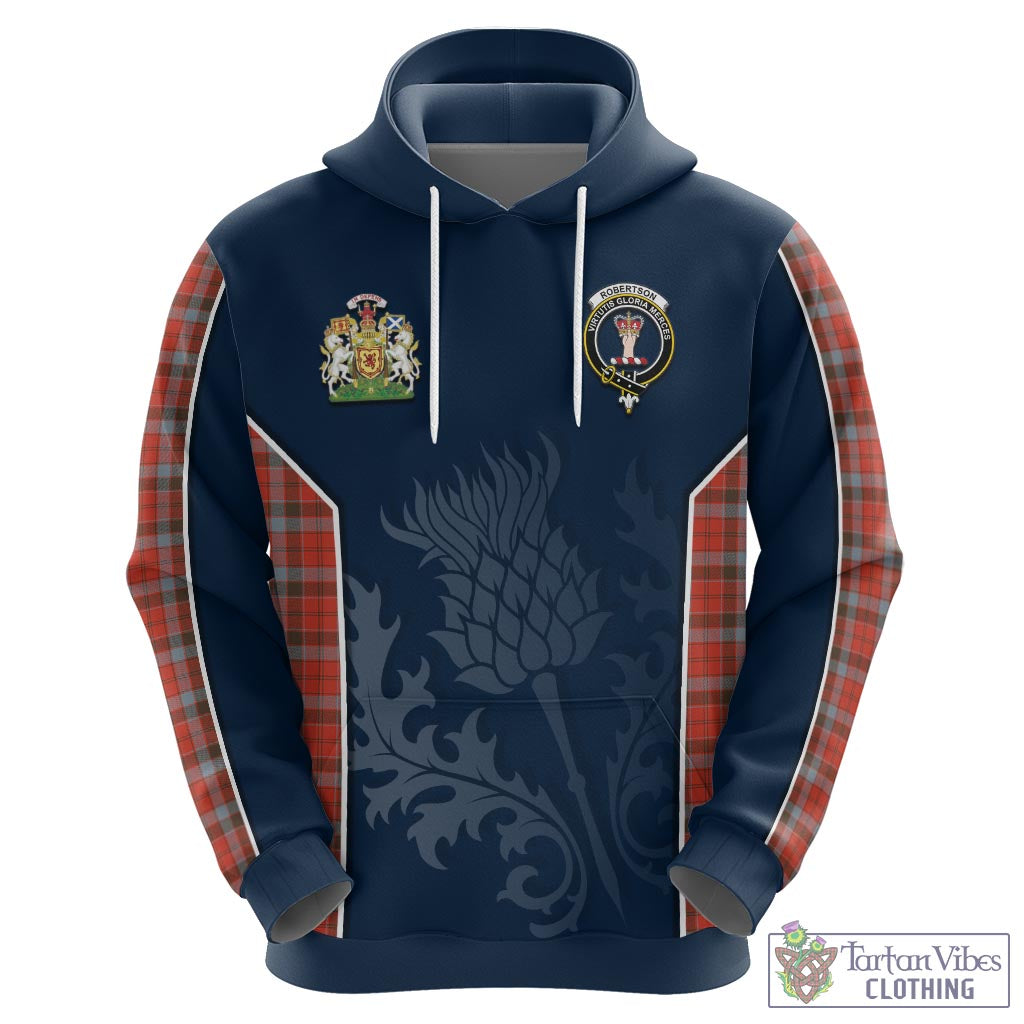 Tartan Vibes Clothing Robertson Weathered Tartan Hoodie with Family Crest and Scottish Thistle Vibes Sport Style