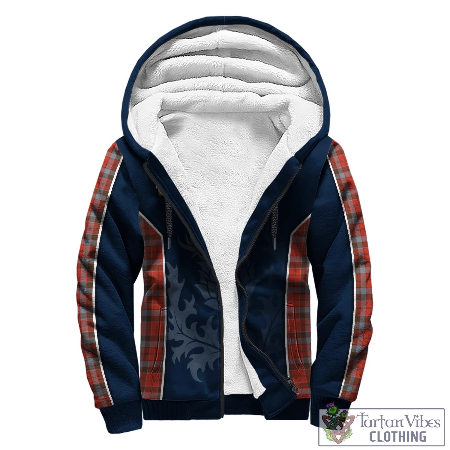 Tartan Vibes Clothing Robertson Weathered Tartan Sherpa Hoodie with Family Crest and Scottish Thistle Vibes Sport Style