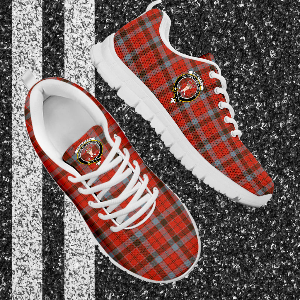 Robertson Weathered Tartan Sneakers with Family Crest - Tartan Vibes Clothing