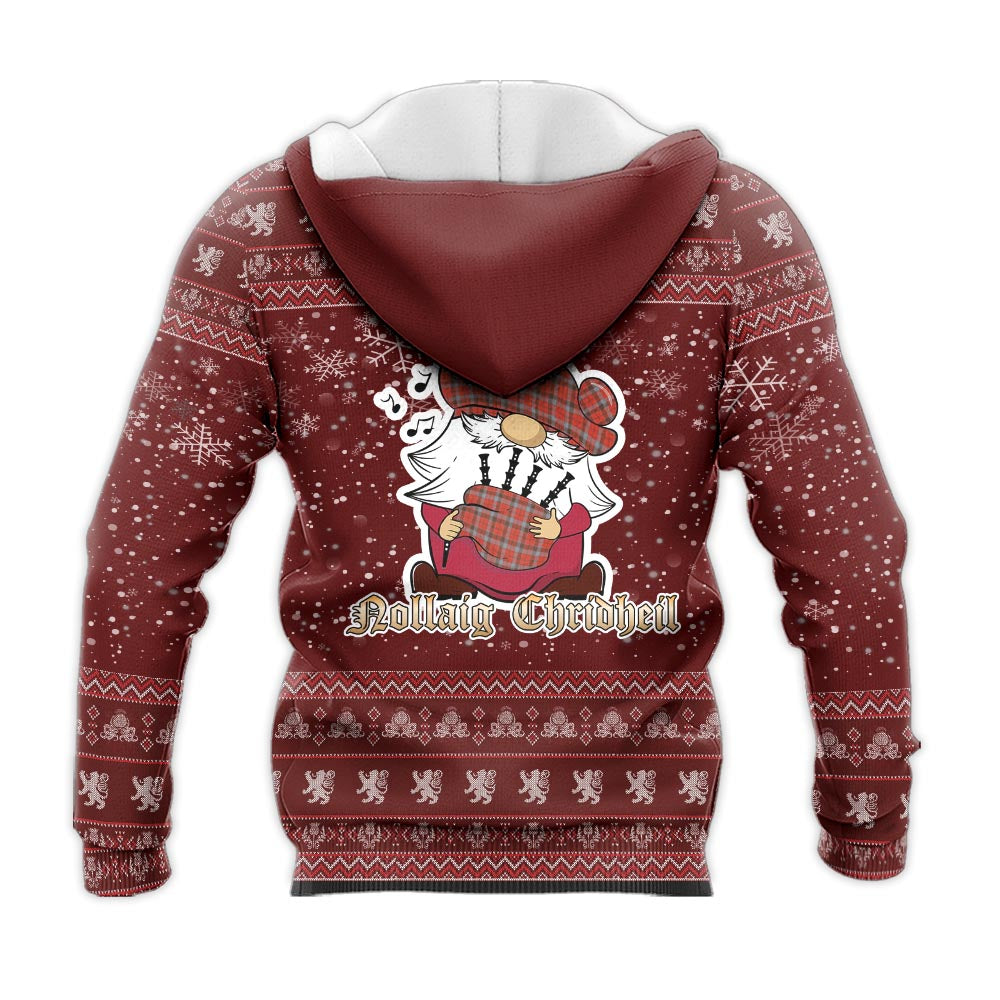 Robertson Weathered Clan Christmas Knitted Hoodie with Funny Gnome Playing Bagpipes - Tartanvibesclothing