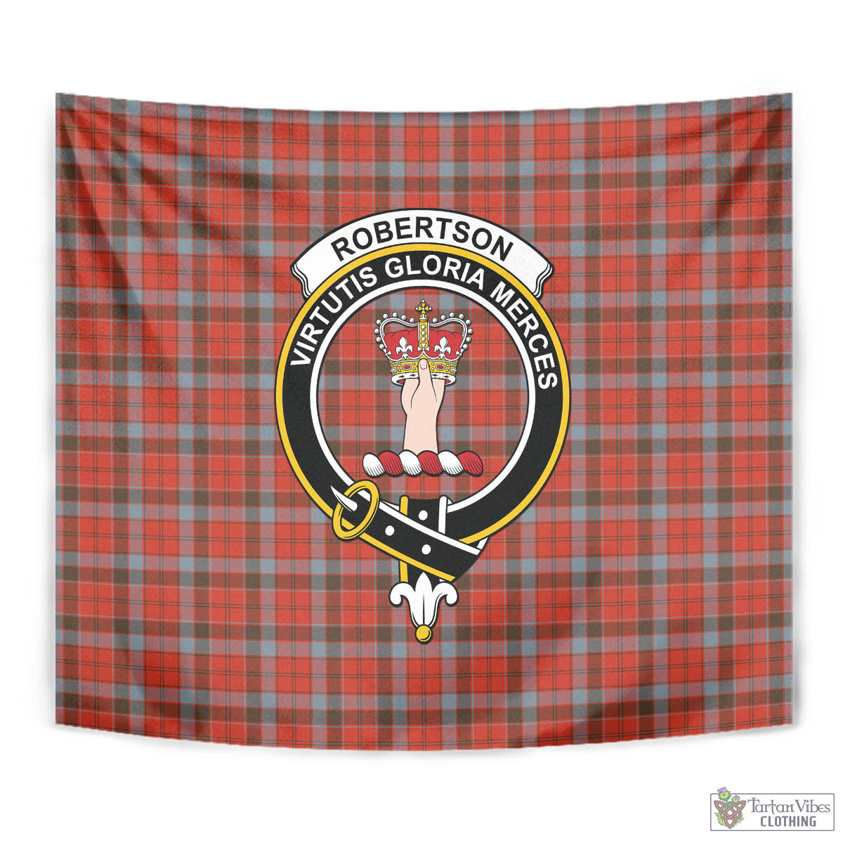 Tartan Vibes Clothing Robertson Weathered Tartan Tapestry Wall Hanging and Home Decor for Room with Family Crest