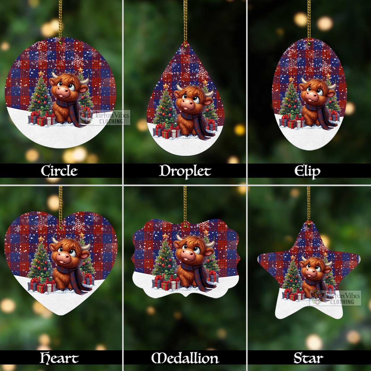 Tartan Vibes Clothing Robinson Tartan Christmas Aluminium Ornament with Adorable Highland Coo