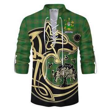 Rogan Irish Tartan Ghillie Kilt Shirt with Coat of Arms Celtic Wolf Style Men - Tartan Vibes Clothing