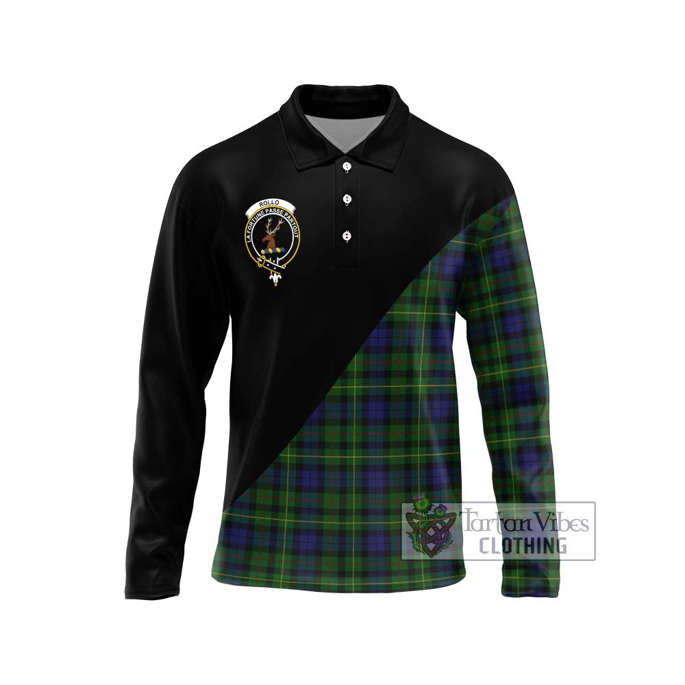 Rollo Tartan Long Sleeve Polo Shirt with Family Crest and Military Logo Style Unisex - Tartanvibesclothing Shop