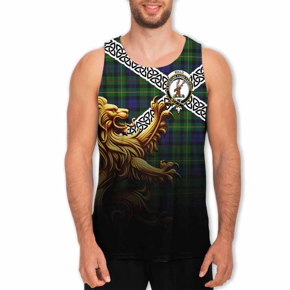 Rollo Crest Tartan Men's Tank Top with Golden Lion Emblem Celtic Style Men - Tartan Vibes Clothing