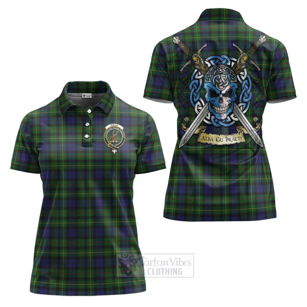 Tartan Vibes Clothing Rollo Tartan Women's Polo Shirt with Family Crest Celtic Skull Style