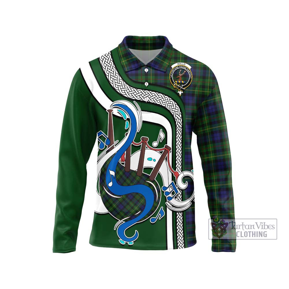 Tartan Vibes Clothing Rollo Tartan Long Sleeve Polo Shirt with Epic Bagpipe Style