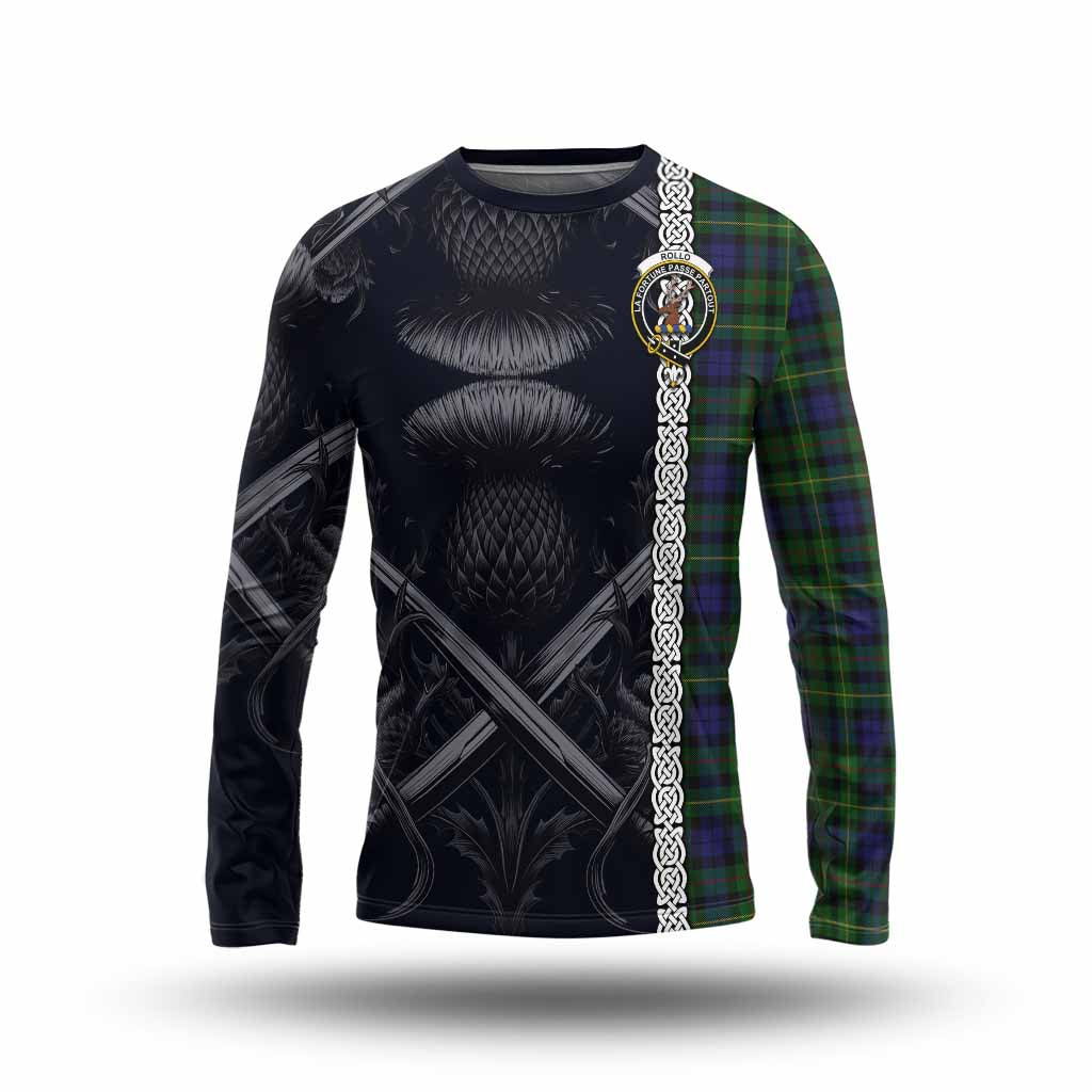 Tartan Vibes Clothing Rollo Tartan Long Sleeve T-Shirt with Family Crest Cross Sword Thistle Celtic Vibes