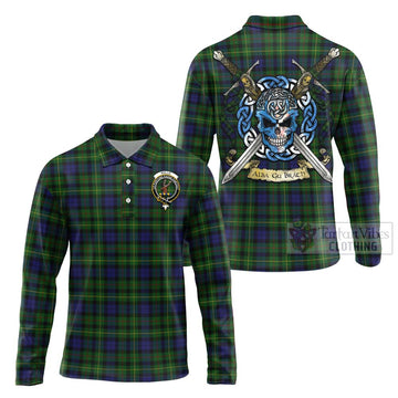 Rollo Tartan Long Sleeve Polo Shirt with Family Crest Celtic Skull Style