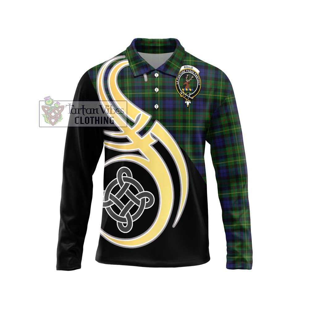 Rollo Tartan Long Sleeve Polo Shirt with Family Crest and Celtic Symbol Style Unisex - Tartan Vibes Clothing