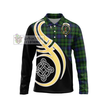 Rollo Tartan Long Sleeve Polo Shirt with Family Crest and Celtic Symbol Style