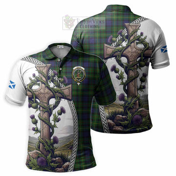 Rollo Tartan Polo Shirt with Family Crest and St. Andrew's Cross Accented by Thistle Vines