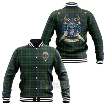 Rollo Tartan Baseball Jacket with Family Crest Celtic Skull Style