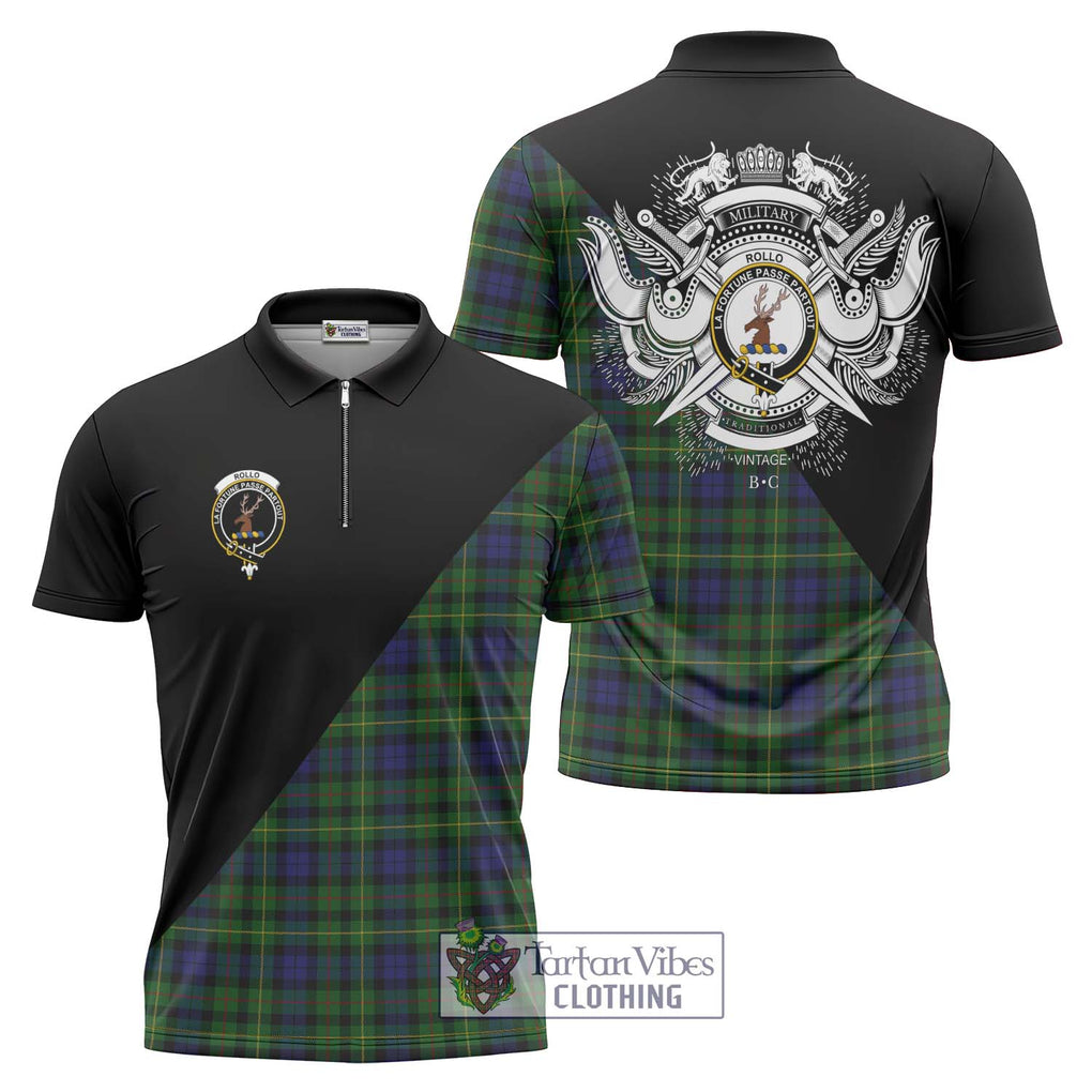 Rollo Tartan Zipper Polo Shirt with Family Crest and Military Logo Style Unisex - Tartanvibesclothing Shop