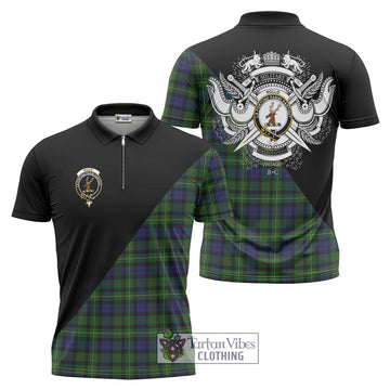 Rollo Tartan Zipper Polo Shirt with Family Crest and Military Logo Style