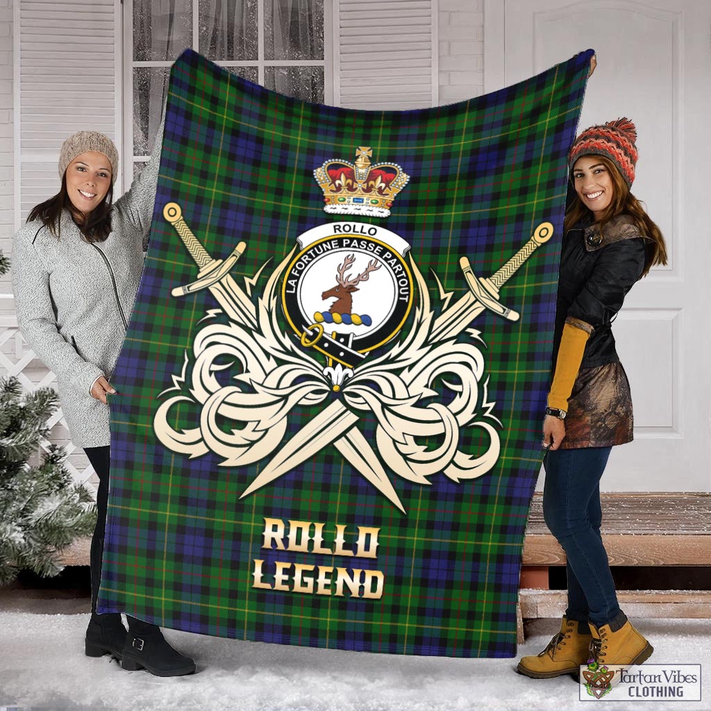 Tartan Vibes Clothing Rollo Tartan Blanket with Clan Crest and the Golden Sword of Courageous Legacy