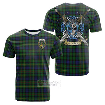 Rollo Tartan Cotton T-shirt with Family Crest Celtic Skull Style