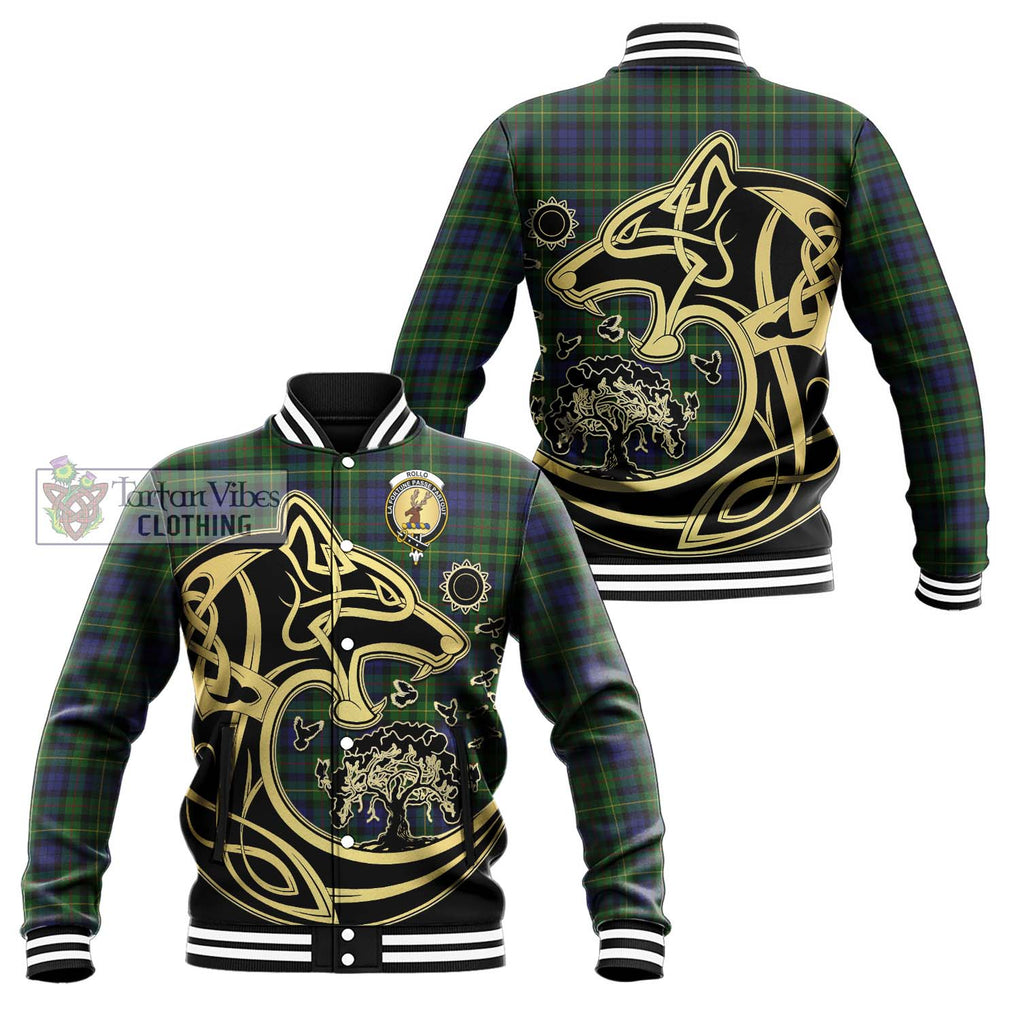 Rollo Tartan Baseball Jacket with Family Crest Celtic Wolf Style Unisex - Tartan Vibes Clothing