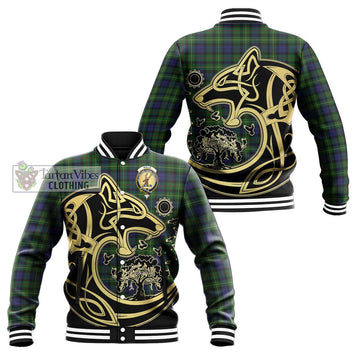 Rollo Tartan Baseball Jacket with Family Crest Celtic Wolf Style