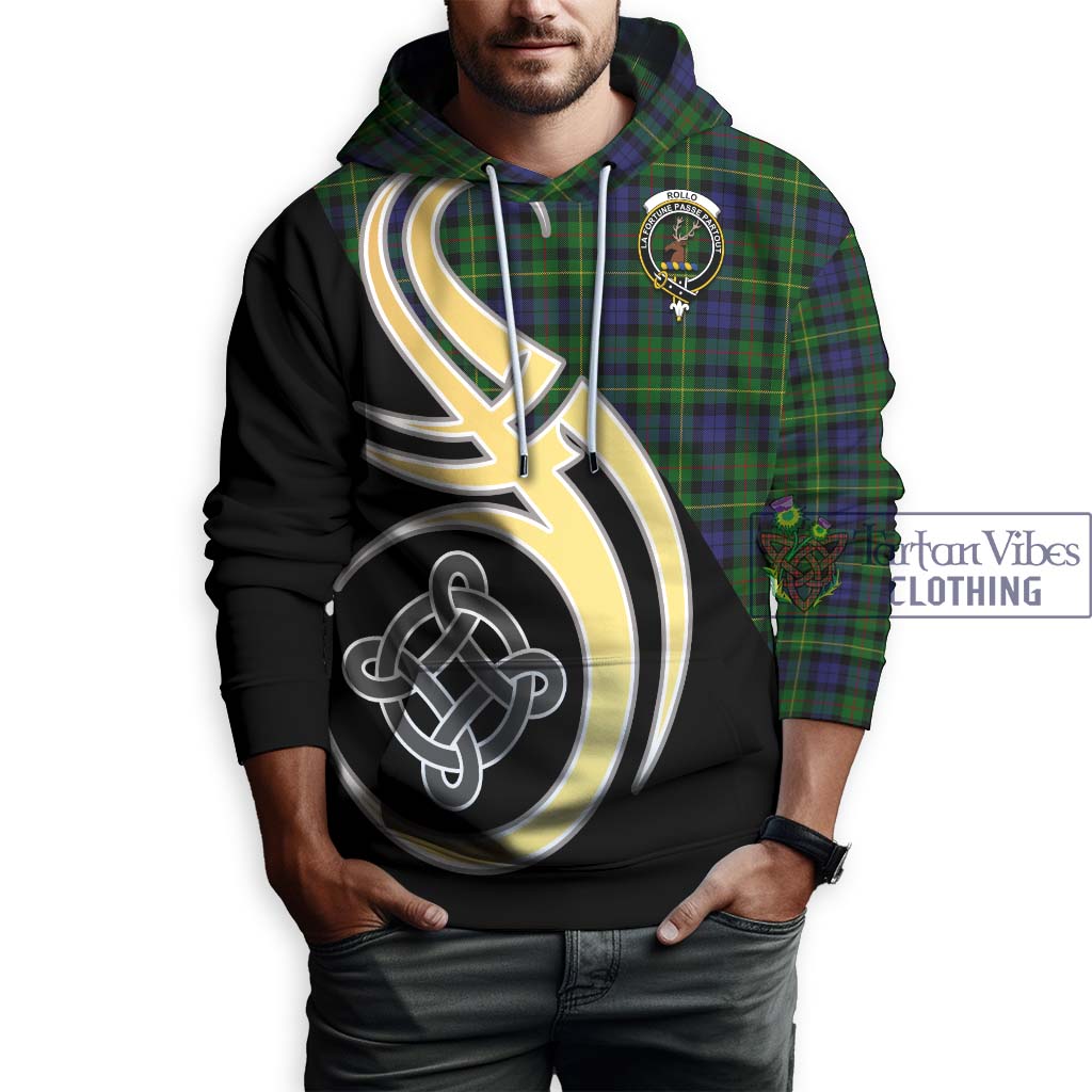 Rollo Tartan Hoodie with Family Crest and Celtic Symbol Style Zip Hoodie - Tartan Vibes Clothing